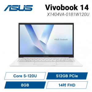 ASUS Vivobook 14 X1404VA-0181W120U 幻彩白 華碩輕薄高效戰鬥筆電/Core 5-120U/8GB/512G PCIe/14吋 FHD/W11
